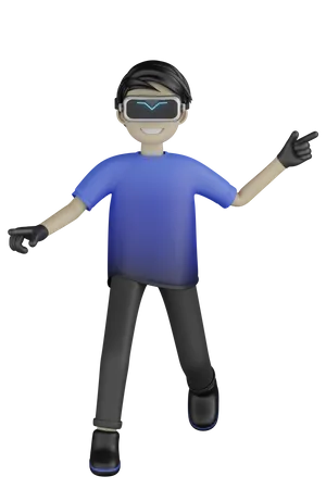 Hombre disfrutando del mundo virtual  3D Illustration