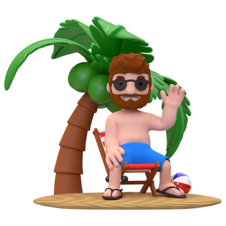 Hombre disfrutando en la isla  3D Illustration
