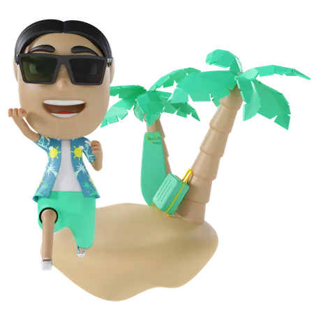 Hombre disfrutando en la isla  3D Illustration