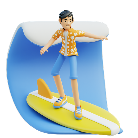 Hombre disfrutando del surf  3D Icon