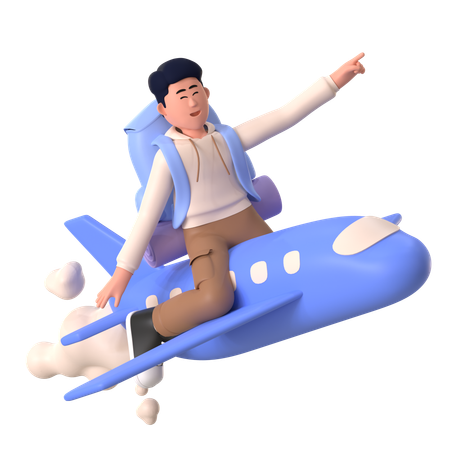 Hombre disfrutando del paseo en vuelo  3D Illustration