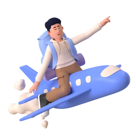 Hombre disfrutando del paseo en vuelo  3D Illustration