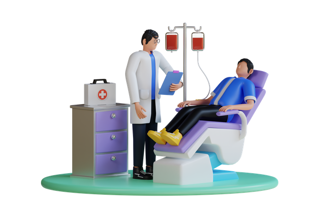 Hombre donando sangre  3D Illustration