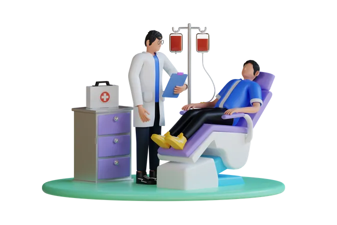 Hombre donando sangre  3D Illustration