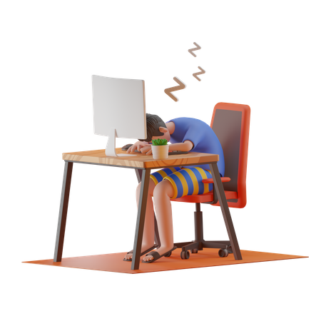 Hombre dormía en el escritorio mientras trabajaba desde casa  3D Illustration