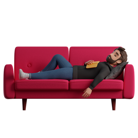 Hombre dormido en el sofá  3D Illustration