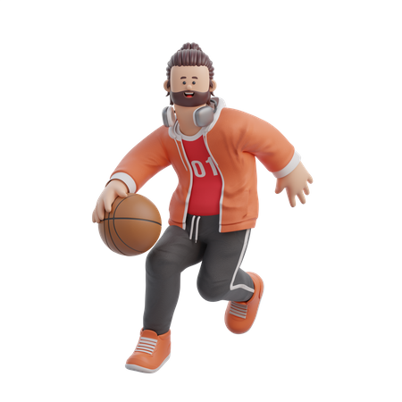 Hombre regateando en baloncesto  3D Illustration