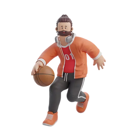 Hombre regateando en baloncesto  3D Illustration