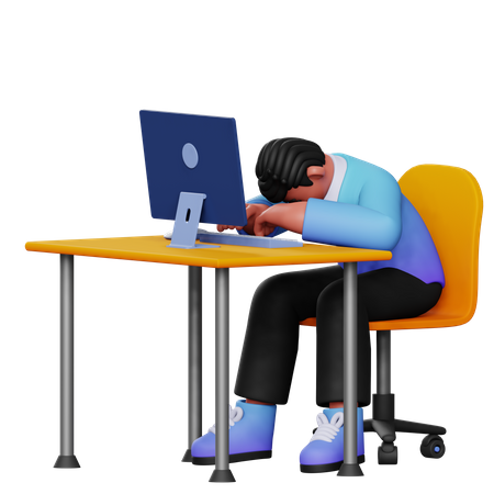 Hombre durmiendo en el escritorio  3D Illustration