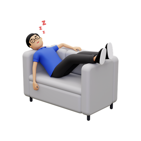 Hombre durmiendo en el sofá  3D Illustration