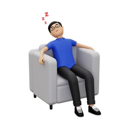 Hombre durmiendo en el sofá  3D Illustration