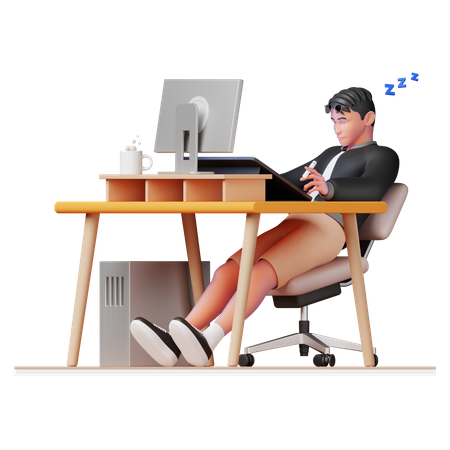 Hombre durmiendo en la oficina  3D Illustration