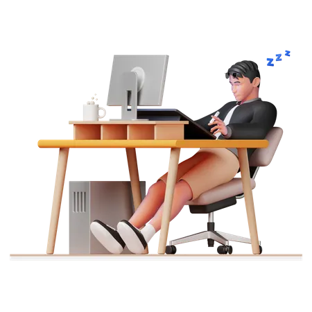 Hombre durmiendo en la oficina  3D Illustration