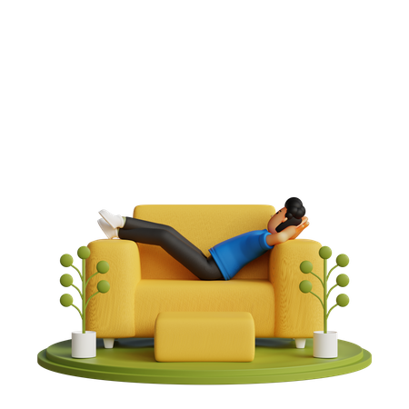 Hombre durmiendo en una silla  3D Illustration