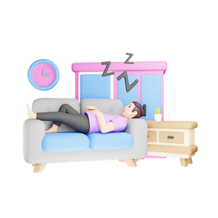 Hombre durmiendo en el sofá  3D Illustration