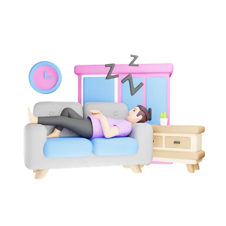 Hombre durmiendo en el sofá  3D Illustration