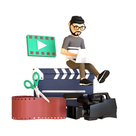 Hombre editando video  3D Illustration