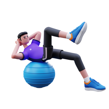 Hombre ejercicio con pelota de yoga  3D Illustration