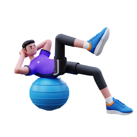 Hombre ejercicio con pelota de yoga  3D Illustration
