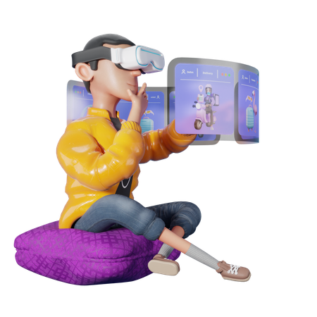 Hombre eligiendo opciones con sus gafas de realidad virtual  3D Illustration