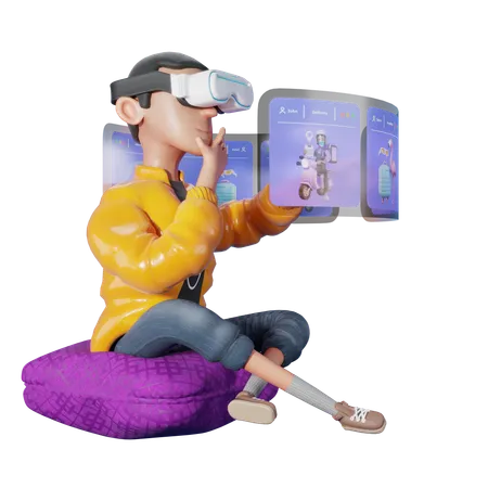 Hombre eligiendo opciones con sus gafas de realidad virtual  3D Illustration