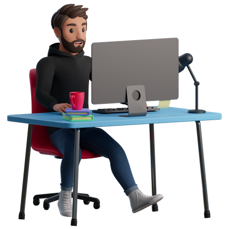 Hombre en el escritorio  3D Illustration