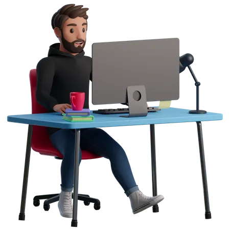 Hombre en el escritorio  3D Illustration