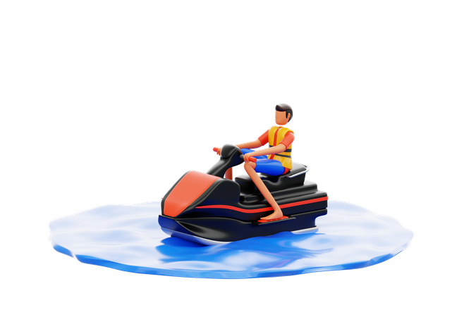 Hombre conduciendo una moto acuática en el agua  3D Illustration