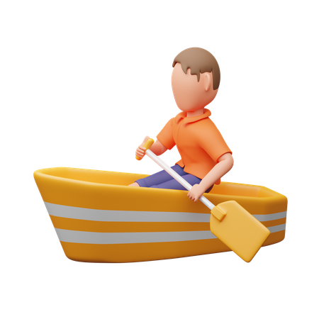 Hombre en un barco  3D Illustration