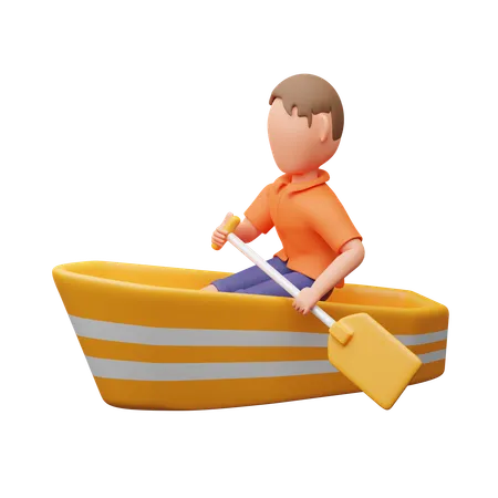 Hombre en un barco  3D Illustration