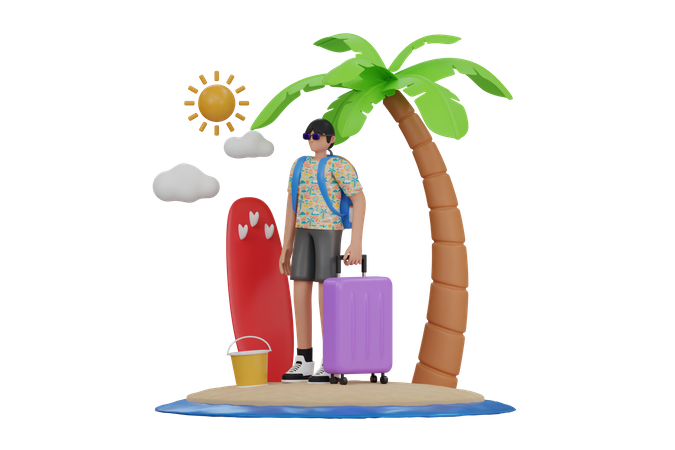 Hombre en vacaciones de verano  3D Illustration