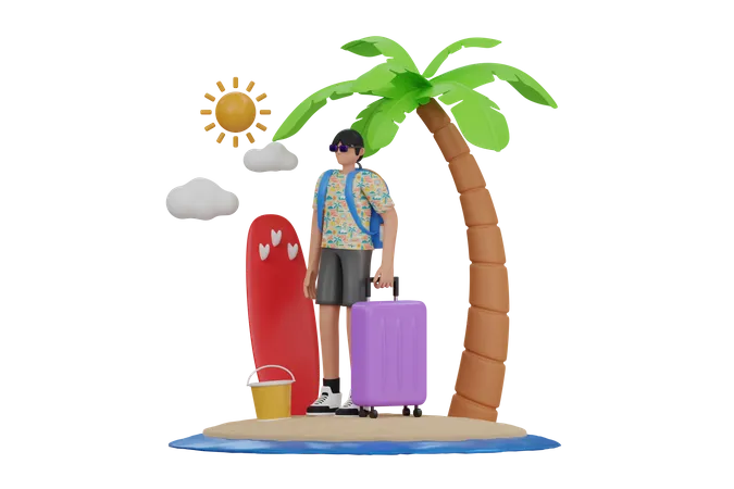 Hombre en vacaciones de verano  3D Illustration