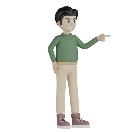 Hombre enojado y apuntando hacia el lado derecho  3D Illustration