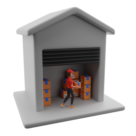 Hombre entregando paquetes al almacén  3D Illustration
