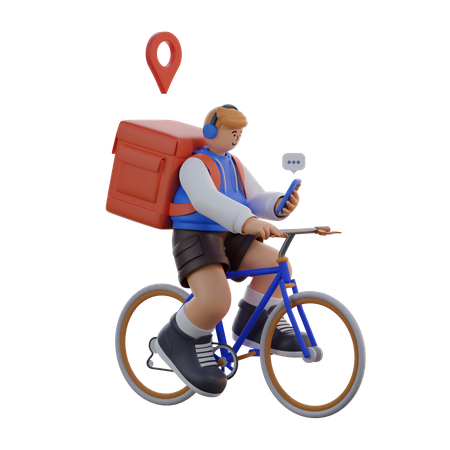 Hombre entregando un paquete mientras anda en bicicleta  3D Illustration