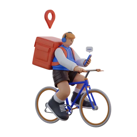 Hombre entregando un paquete mientras anda en bicicleta  3D Illustration