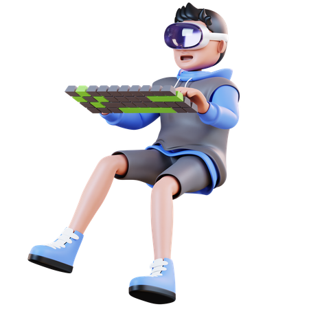 Hombre escribiendo en el teclado virtual  3D Illustration