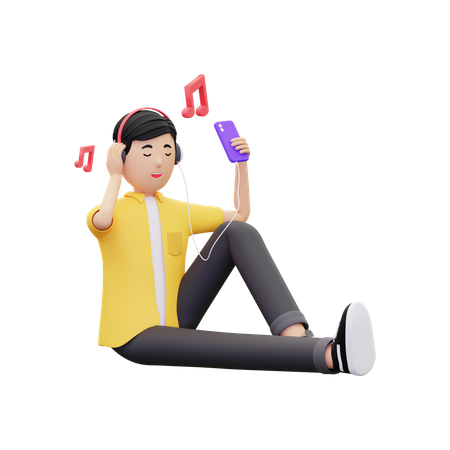 Hombre escuchando música en su teléfono inteligente  3D Icon