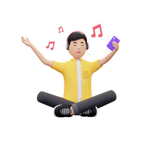 Hombre escuchando música en su teléfono inteligente  3D Icon