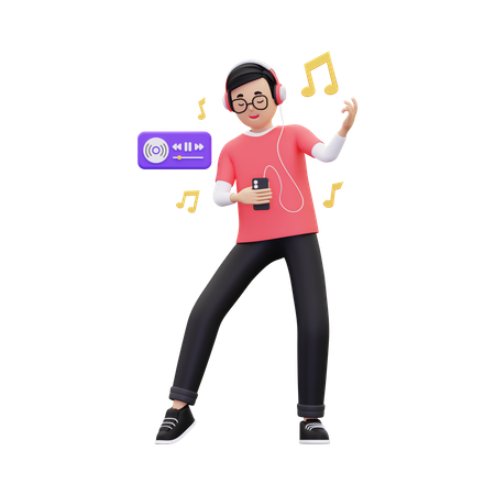 Hombre escuchando música mientras baila.  3D Icon