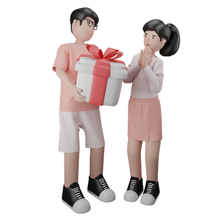 El hombre le está dando un regalo a su novia  3D Illustration