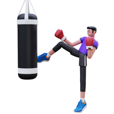 El hombre está haciendo kick boxing  3D Illustration