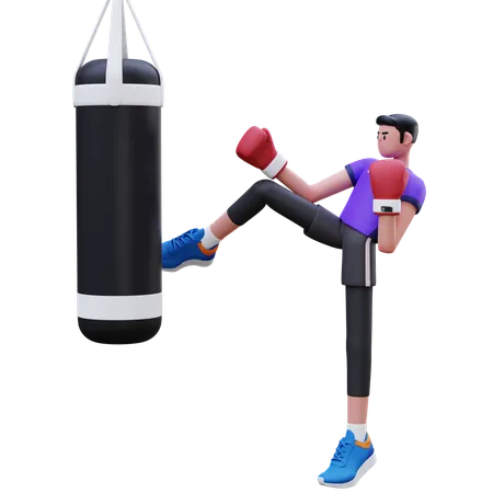 El hombre está haciendo kick boxing  3D Illustration