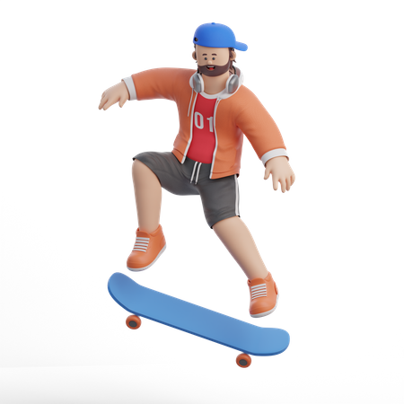 El hombre está patinando con su patineta  3D Illustration