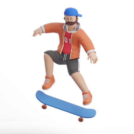 El hombre está patinando con su patineta  3D Illustration