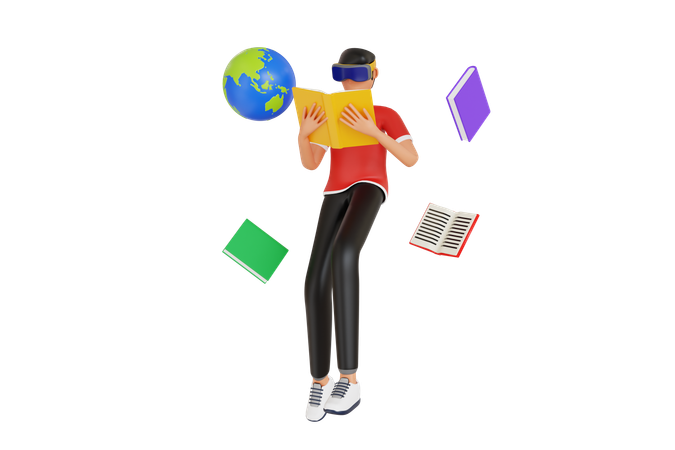 Hombre estudiando con gafas Vr  3D Illustration