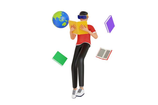 Hombre estudiando con gafas Vr  3D Illustration