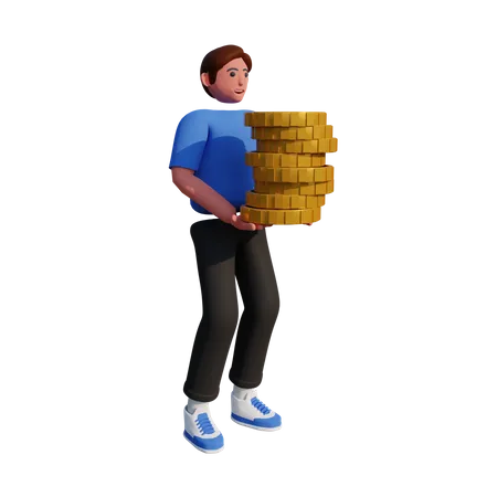 Hombre exitoso sosteniendo dinero  3D Illustration