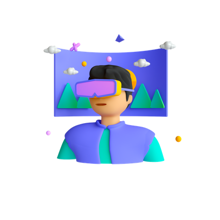 Hombre experimentando un recorrido virtual  3D Illustration