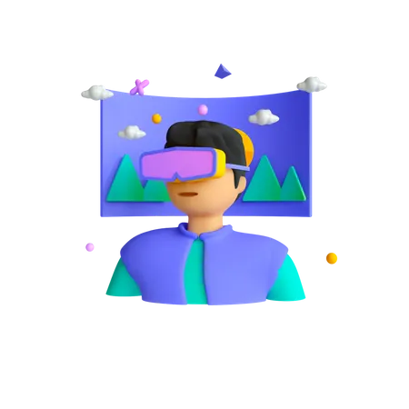 Hombre experimentando un recorrido virtual  3D Illustration